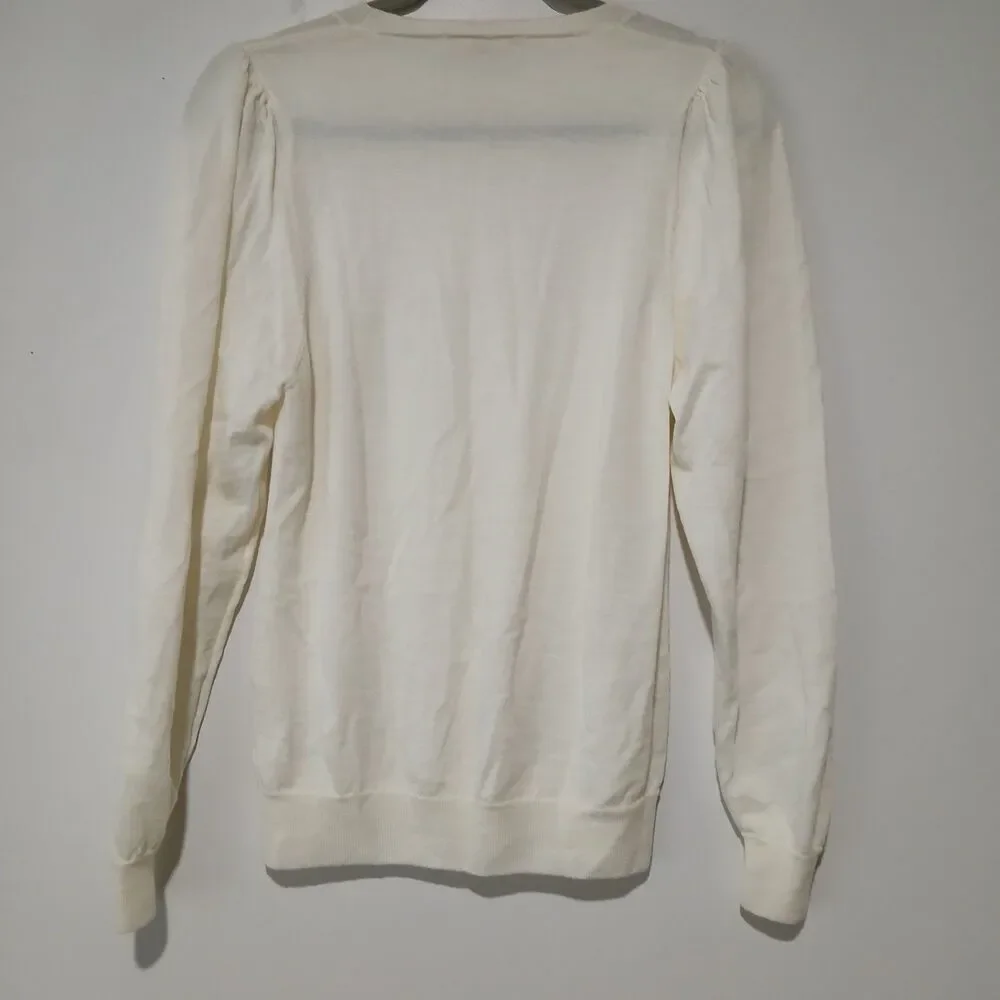 Kier & J Long Sleeve Pullover Knit Sweater 100% Wool Thin Delicate Classic Cream